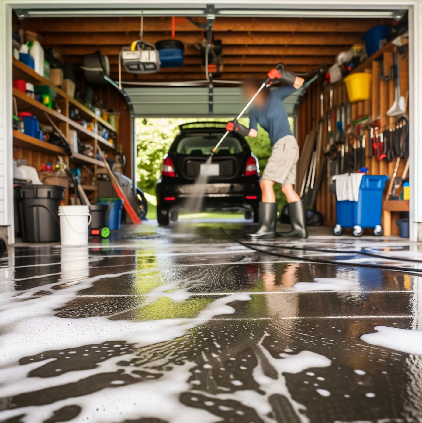 Vask av oppkjørsel/ garasjegulv/ oljesøl. Softvask er eksperter på fasadevask